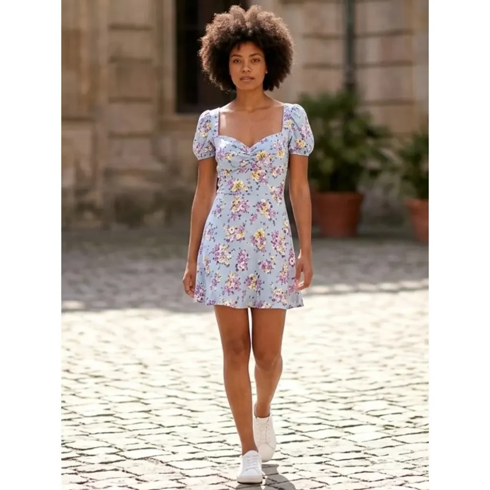 Zara Blue Short Floral Dress Women Size M